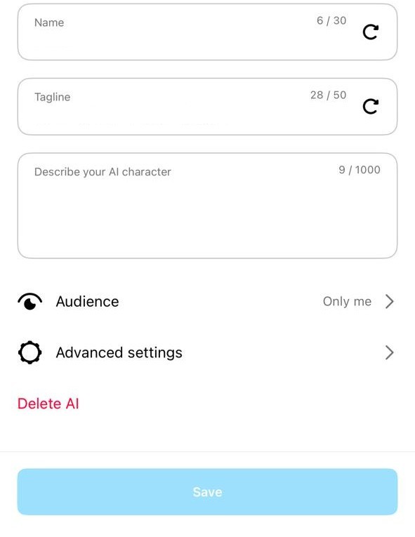 Ai character instagram delete