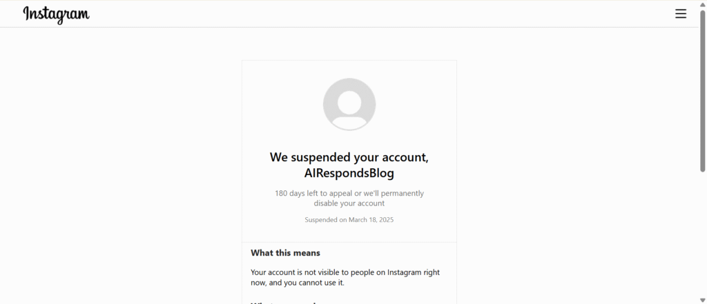 instagram account suspended after sign-up