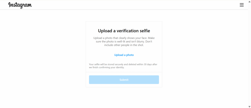 selfie verification to restore Instagram account after suspension