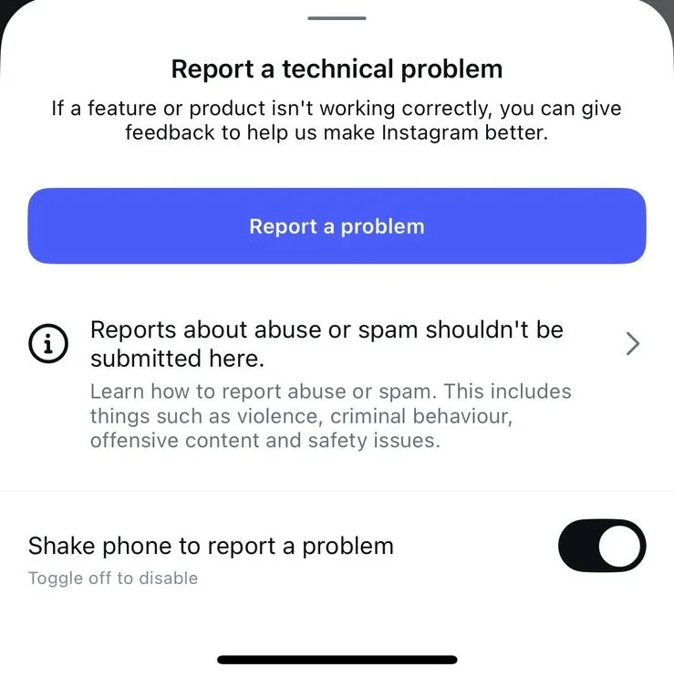 reporting an issue to Instagram