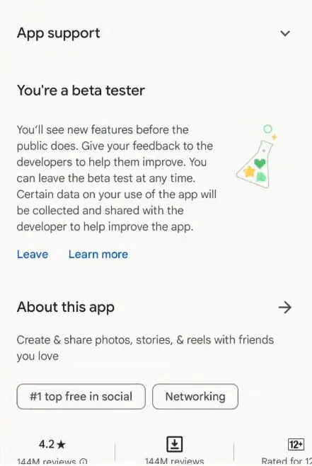 leave instagram beta testing