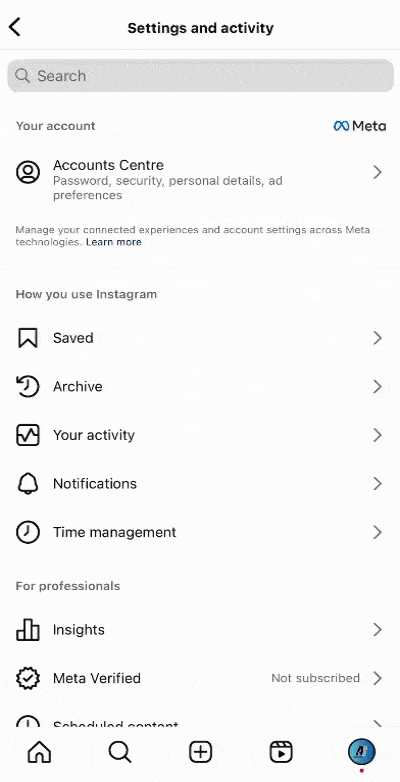switch to personal account on Instagram
