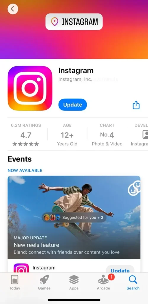 update Instagram on iphone (iOS)