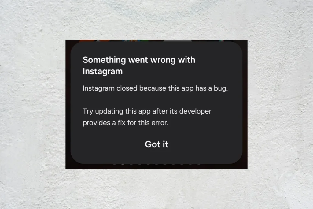 instagram closed because this app has a bug