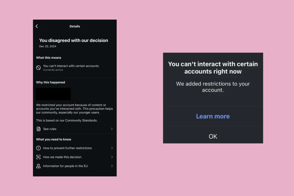 you can't interact with certain accounts right now instagram