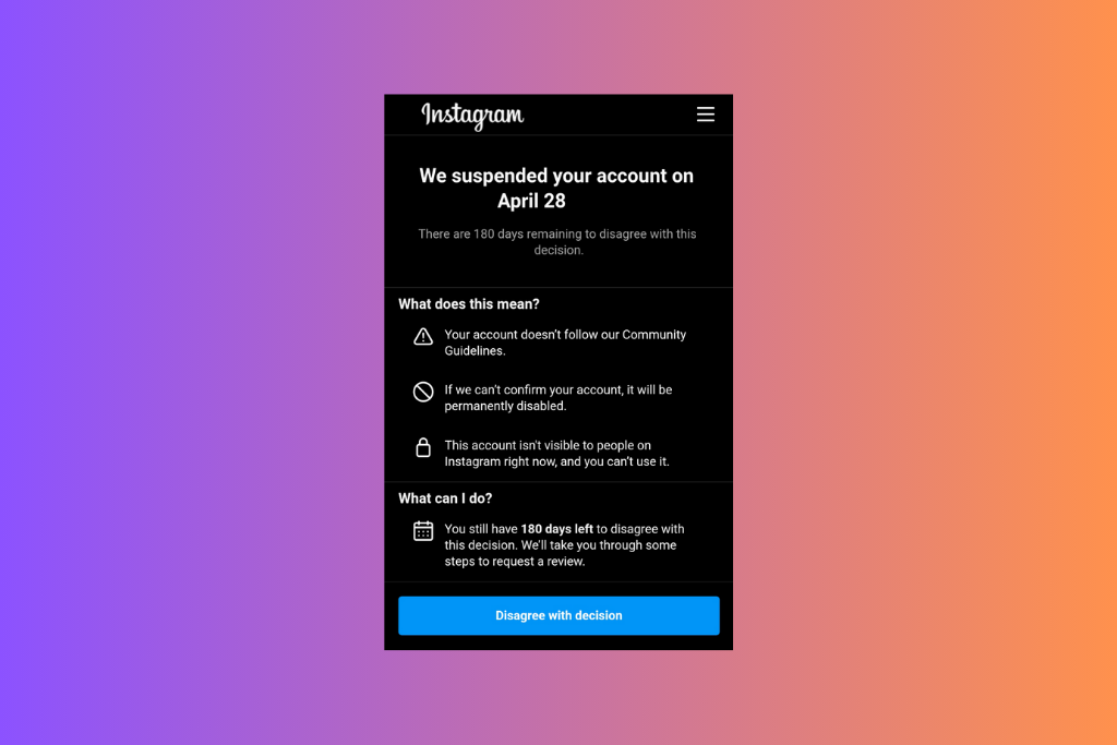 instagram suspending new account